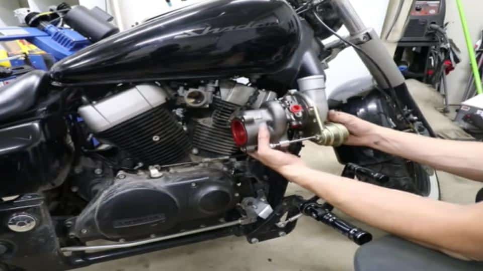 setting up a turbocharger on a motorcycle