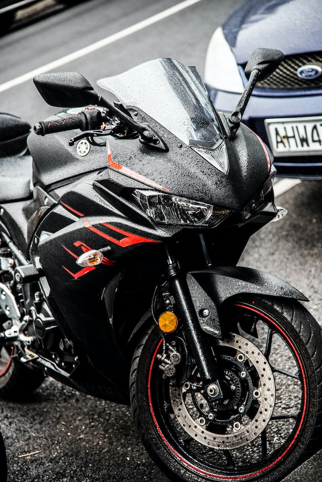 Motorcycle outside in the rain