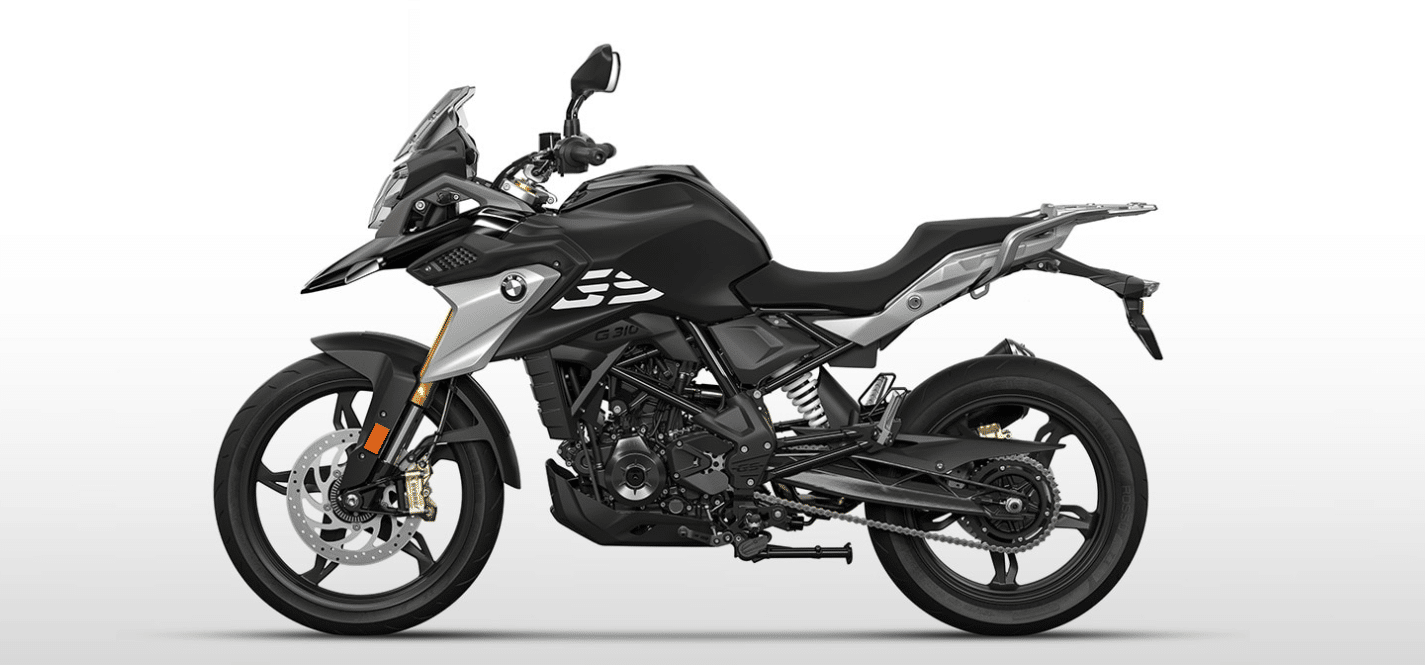 a black and silver motorcycle on a white background.